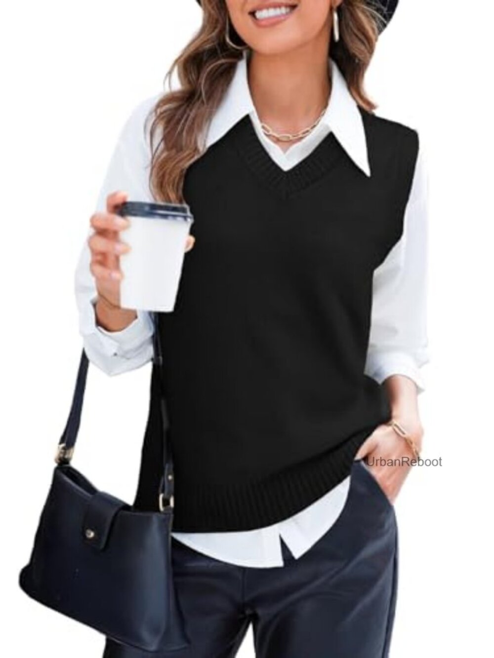 Women's Striped Sweater Vest Sleeveless V-Neck Knit Teacher Outfit Layering